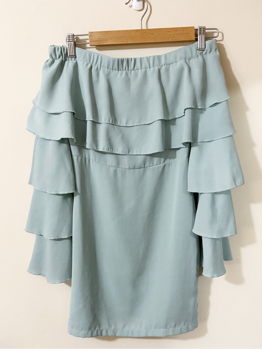 Endless Rose Anthropologie Off Shoulder Light Blue Tiered Dress Size XS Womens